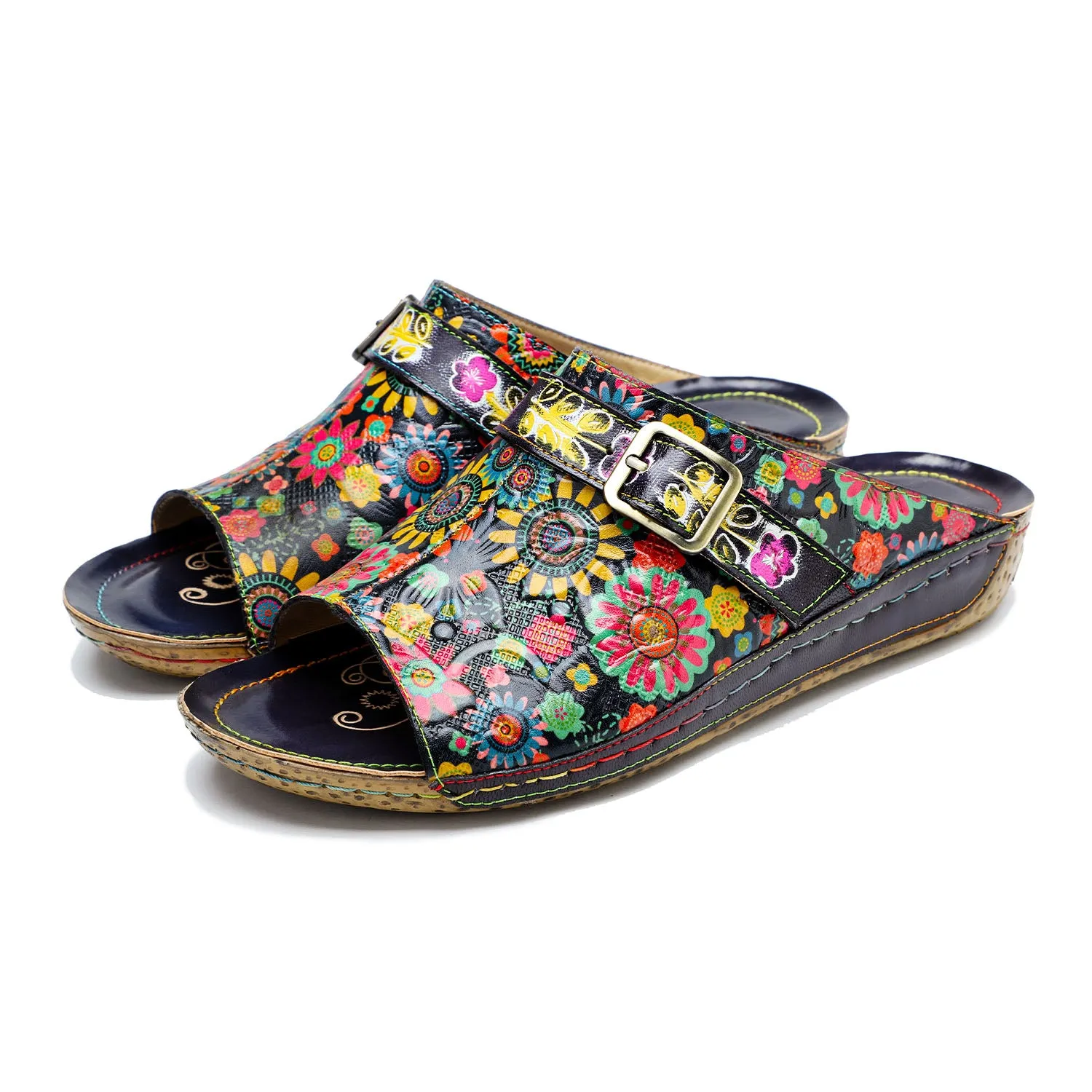 Retro Handmade Printed Colorful Sandals sold by superladystar