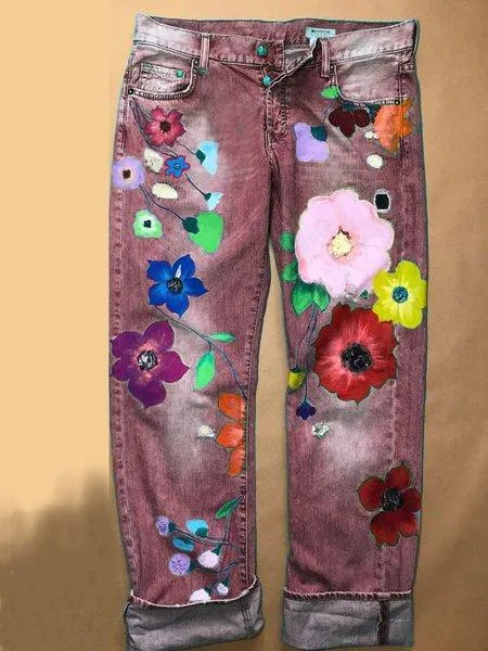Denim Floral Casual Pants sold by superladystar product image thumbnail 3