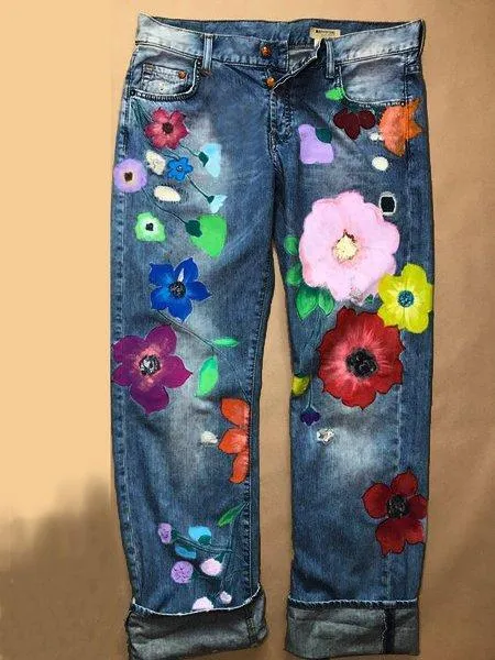 Denim Floral Casual Pants sold by superladystar product image thumbnail 5