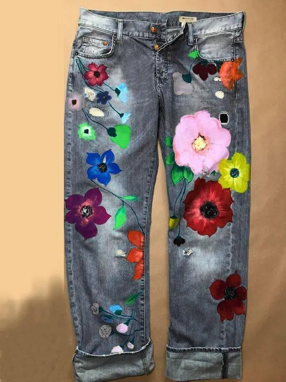 Denim Floral Casual Pants sold by superladystar product image thumbnail 2