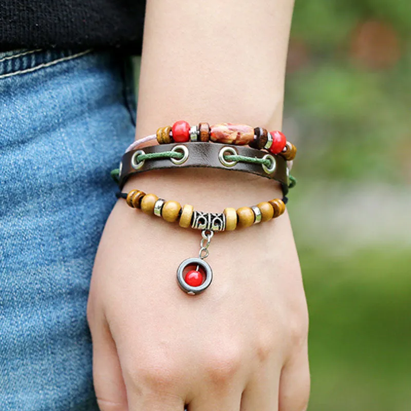 Multi-layer Beaded Cowhide Bracelet sold by superladystar