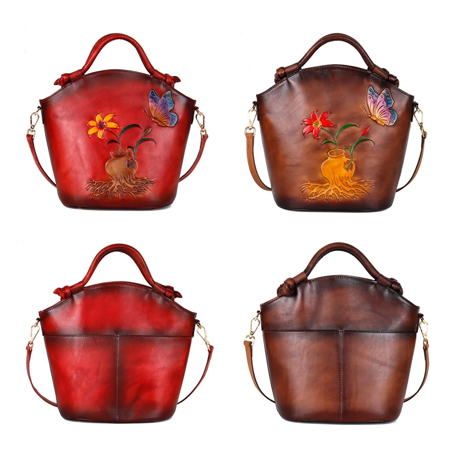 Vintage Embossed Floral Leather Fashion Bucket Bag sold by superladystar product image thumbnail 4