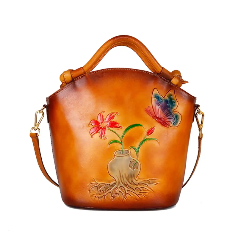 Vintage Embossed Floral Leather Fashion Bucket Bag sold by superladystar