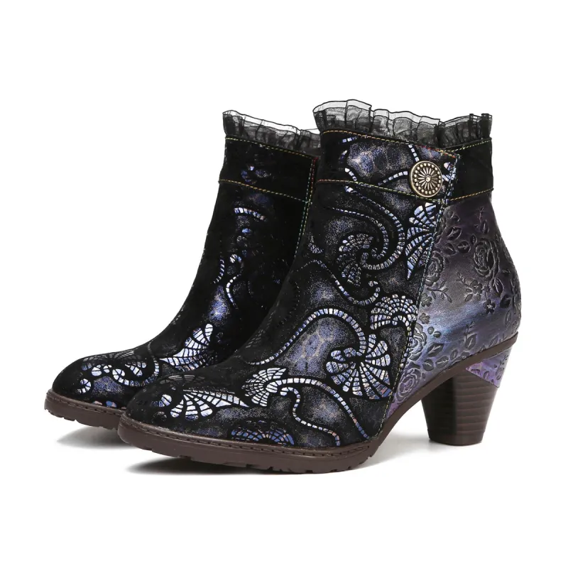 Retro Handmade Lace Floral Stitching Boots sold by superladystar