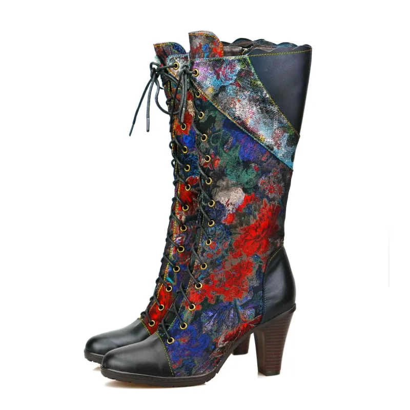 Warm Embossed Real Leather Floral Boots sold by superladystar