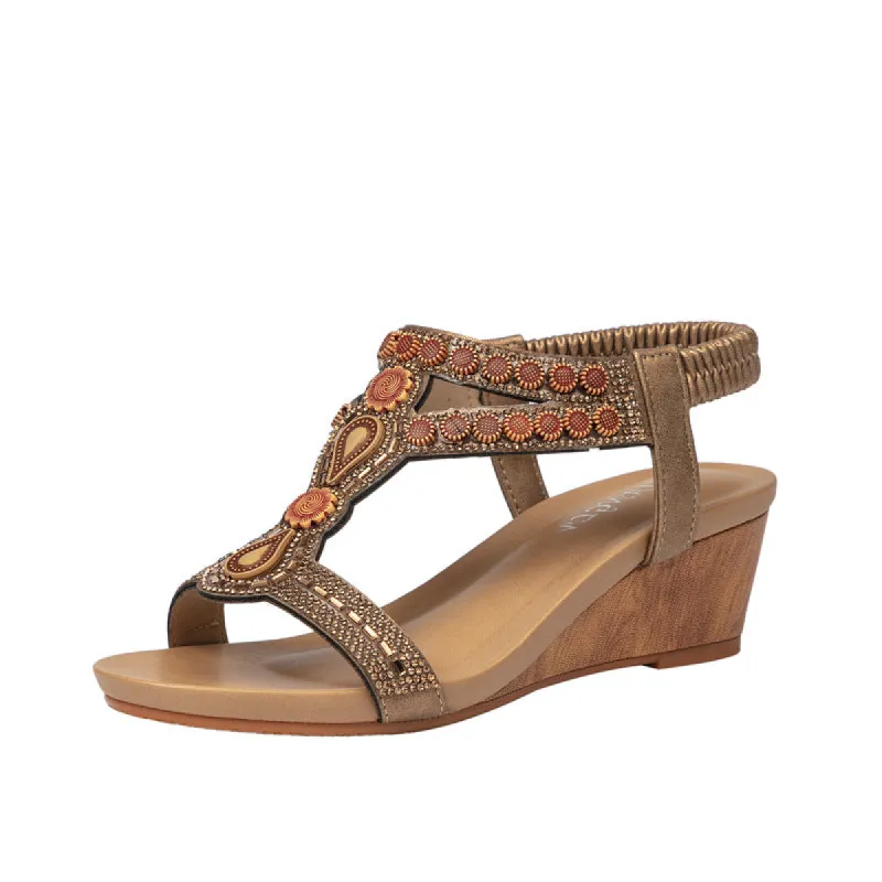 Bohemian Rhinestone Wedge Heels Roman Sandals sold by superladystar