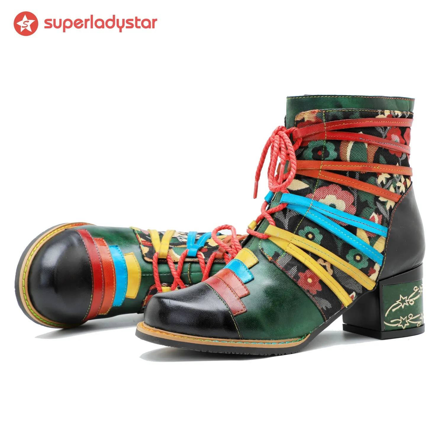 Vintage Handcrafted Colorful Strap Patchwork Ankle Boots sold by superladystar product image thumbnail 2