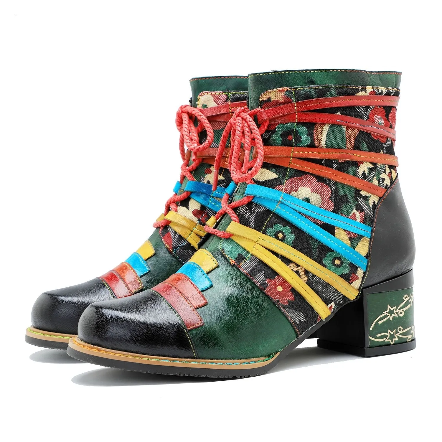 Vintage Handcrafted Colorful Strap Patchwork Ankle Boots sold by superladystar