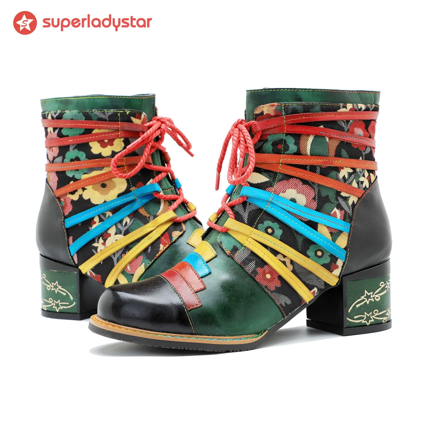 Vintage Handcrafted Colorful Strap Patchwork Ankle Boots sold by superladystar product image thumbnail 3