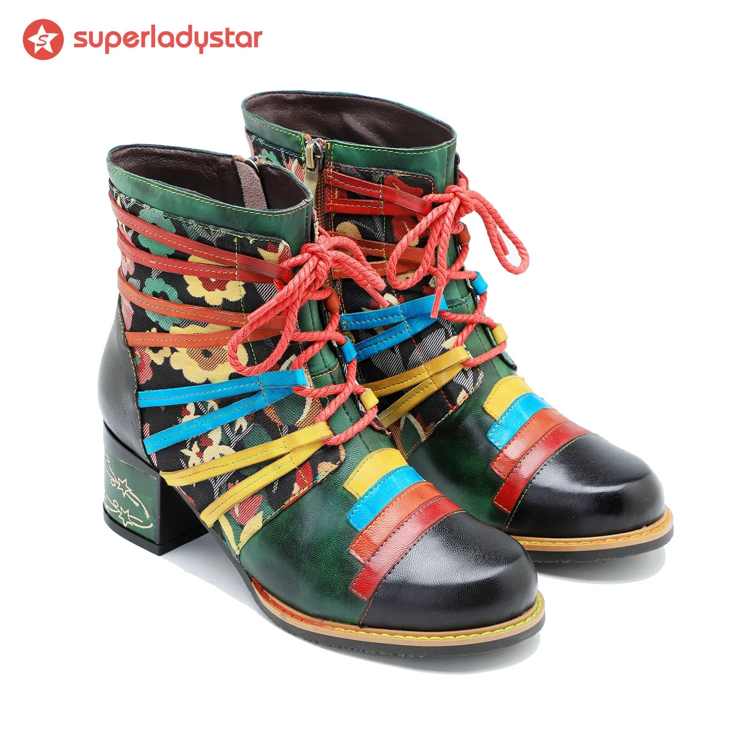 Vintage Handcrafted Colorful Strap Patchwork Ankle Boots sold by superladystar product image thumbnail 4