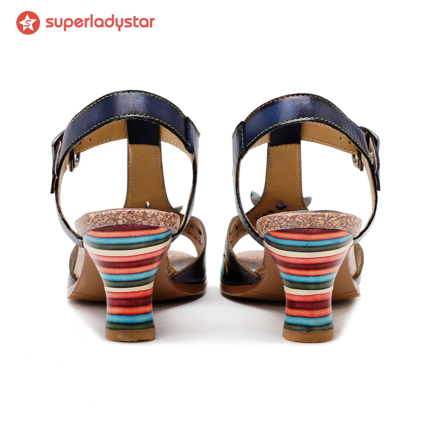 Retro Handmade Colored Stripe Heel Comfy Sandals sold by superladystar product image thumbnail 5