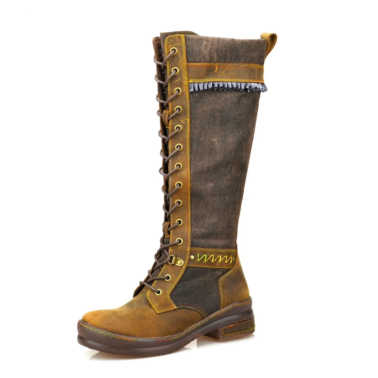 Retro Handmade Mocha Flat Tall Boots sold by superladystar