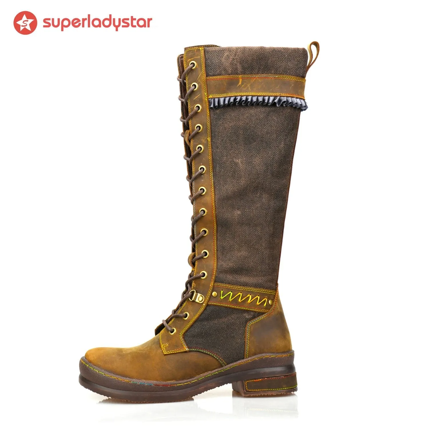 Retro Handmade Mocha Flat Tall Boots sold by superladystar product image thumbnail 3