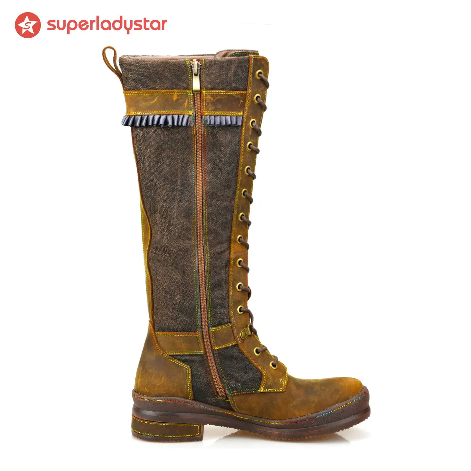 Retro Handmade Mocha Flat Tall Boots sold by superladystar product image thumbnail 4