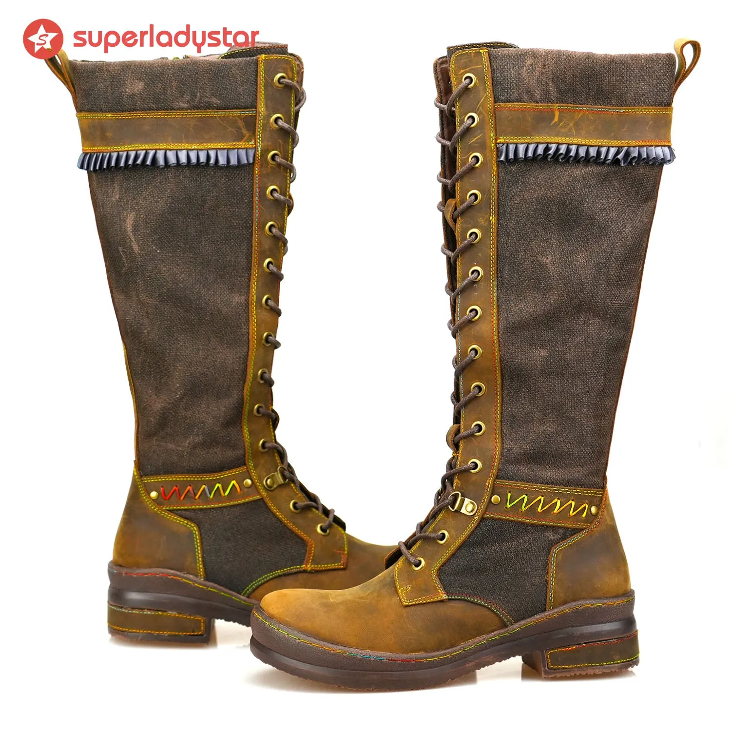 Retro Handmade Mocha Flat Tall Boots sold by superladystar product image thumbnail 5