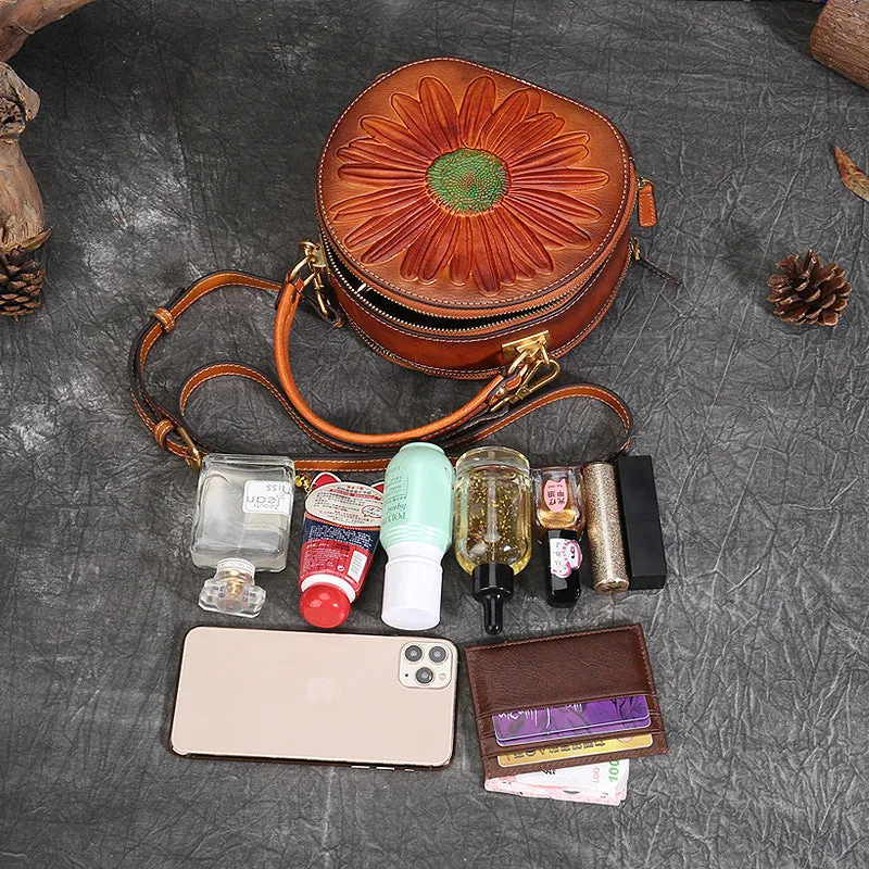 Handmade Vintage Leather Small Round Crossbody Bag sold by superladystar product image thumbnail 3