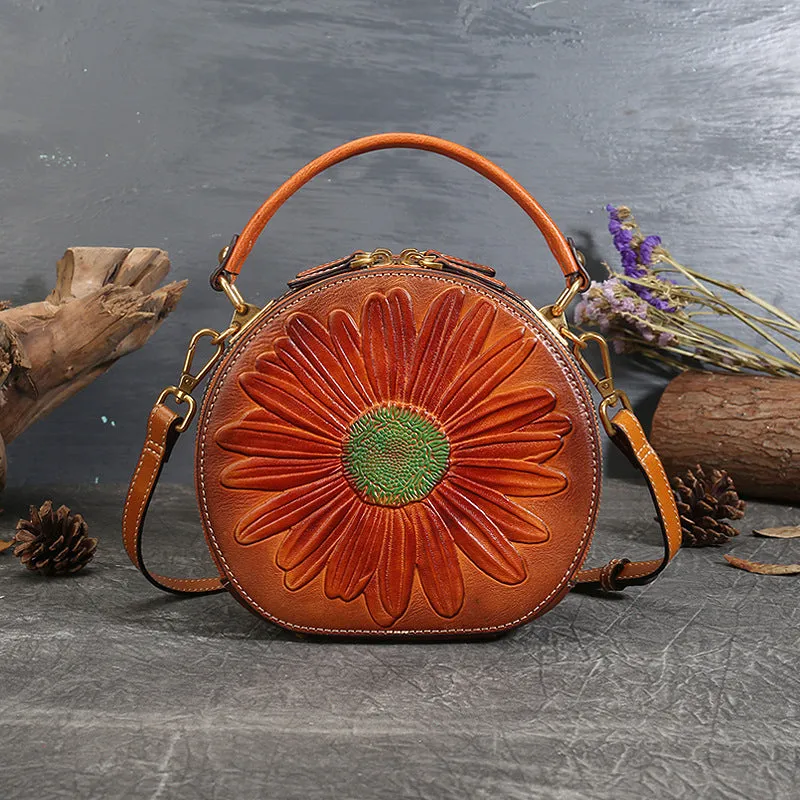 Handmade Vintage Leather Small Round Crossbody Bag sold by superladystar product image thumbnail 5