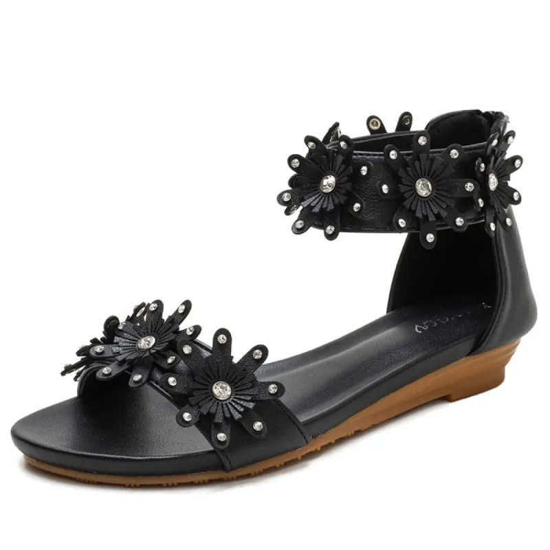Bohemian Rhinestone Comfort Flat Sandals sold by superladystar