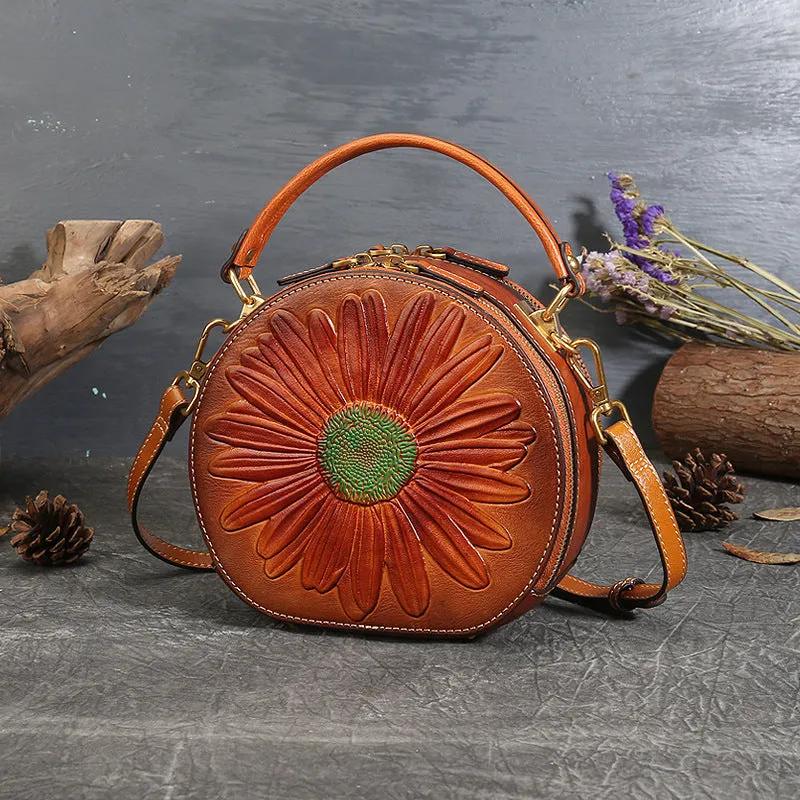 Handmade Vintage Leather Small Round Crossbody Bag sold by superladystar product image thumbnail 2