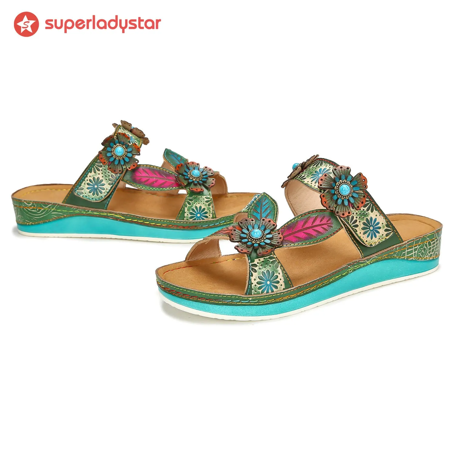 Printed Leather Handmade Sandals sold by superladystar product image thumbnail 3