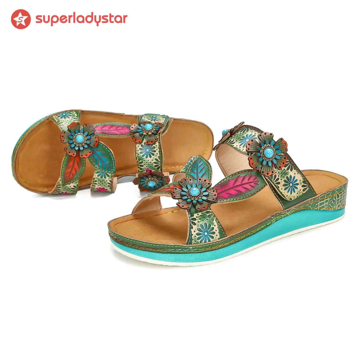 Printed Leather Handmade Sandals sold by superladystar product image thumbnail 2