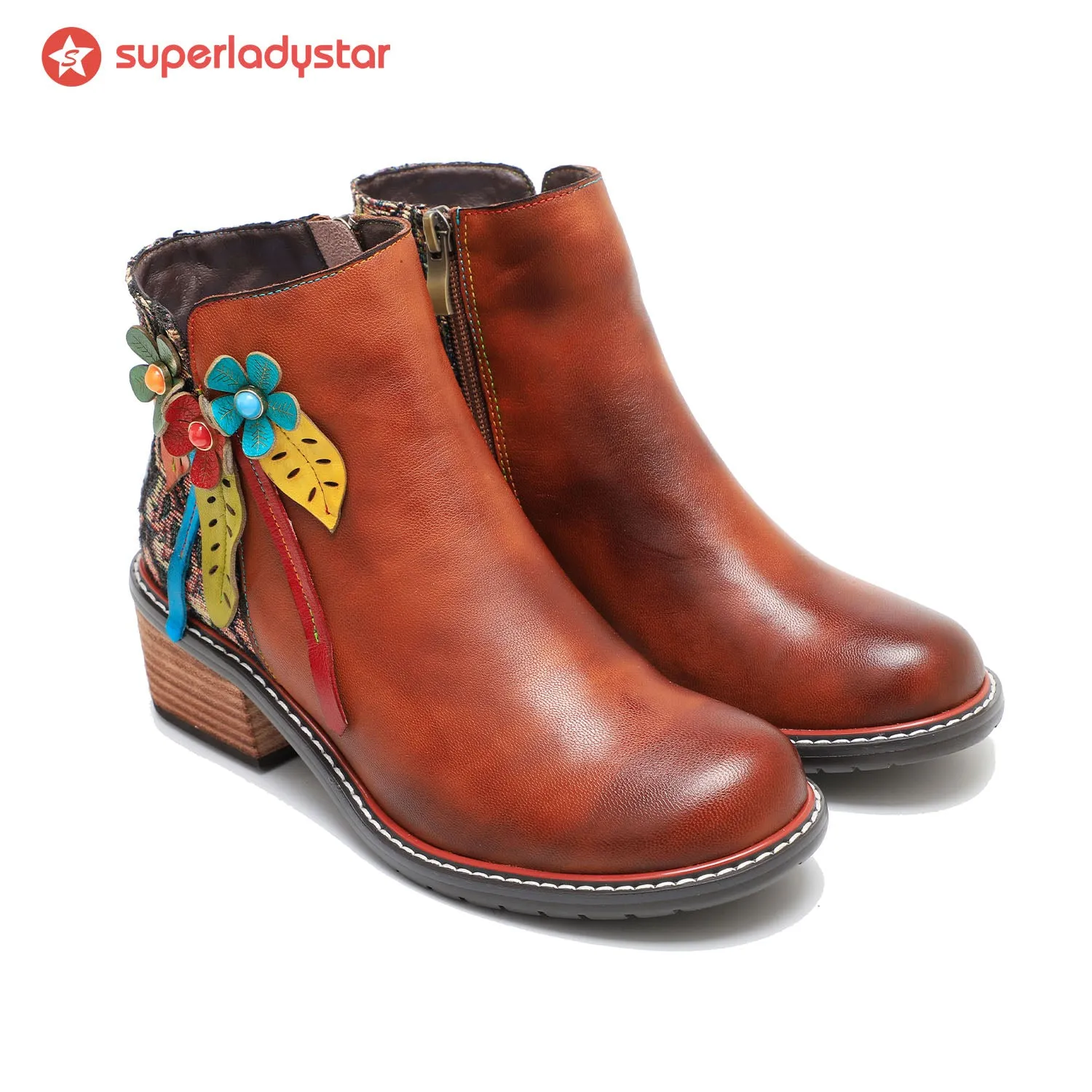 Vintage Handmade Leather Floral Ankle Boots sold by superladystar product image thumbnail 4