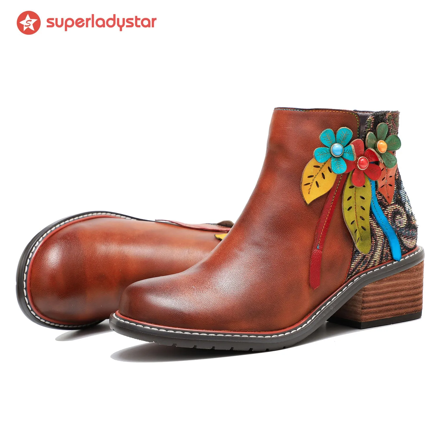 Vintage Handmade Leather Floral Ankle Boots sold by superladystar product image thumbnail 2