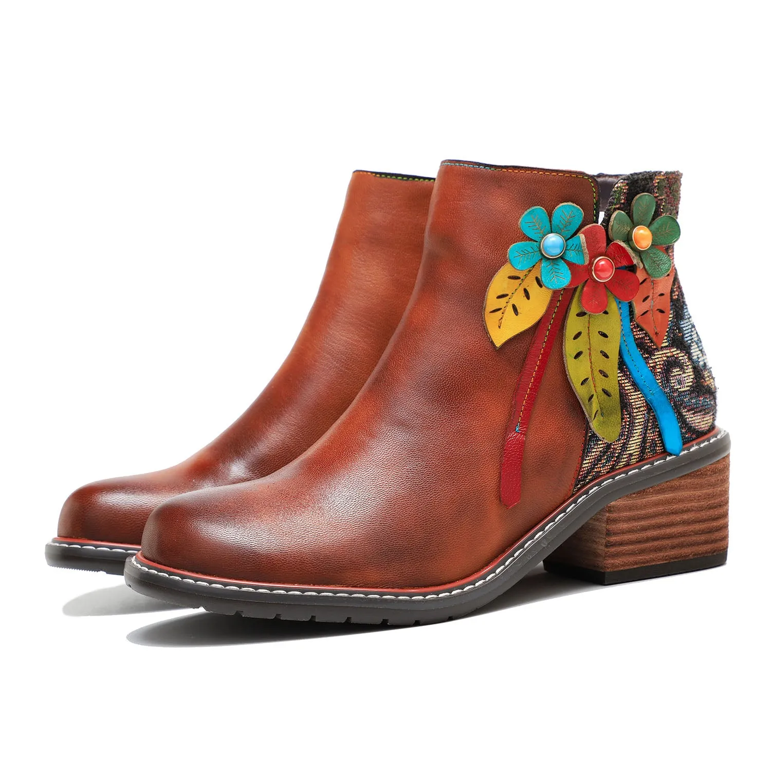 Vintage Handmade Leather Floral Ankle Boots sold by superladystar