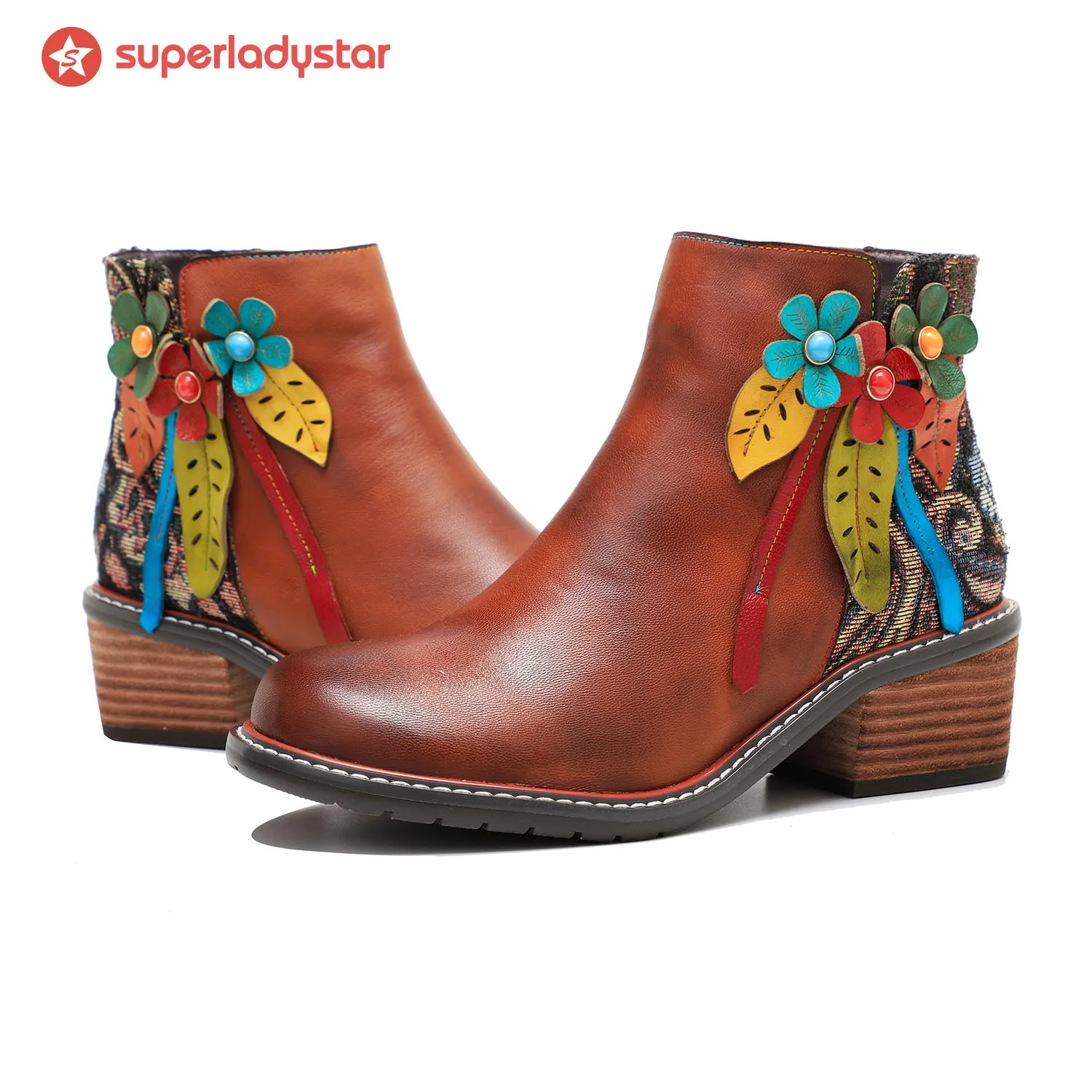 Vintage Handmade Leather Floral Ankle Boots sold by superladystar product image thumbnail 3