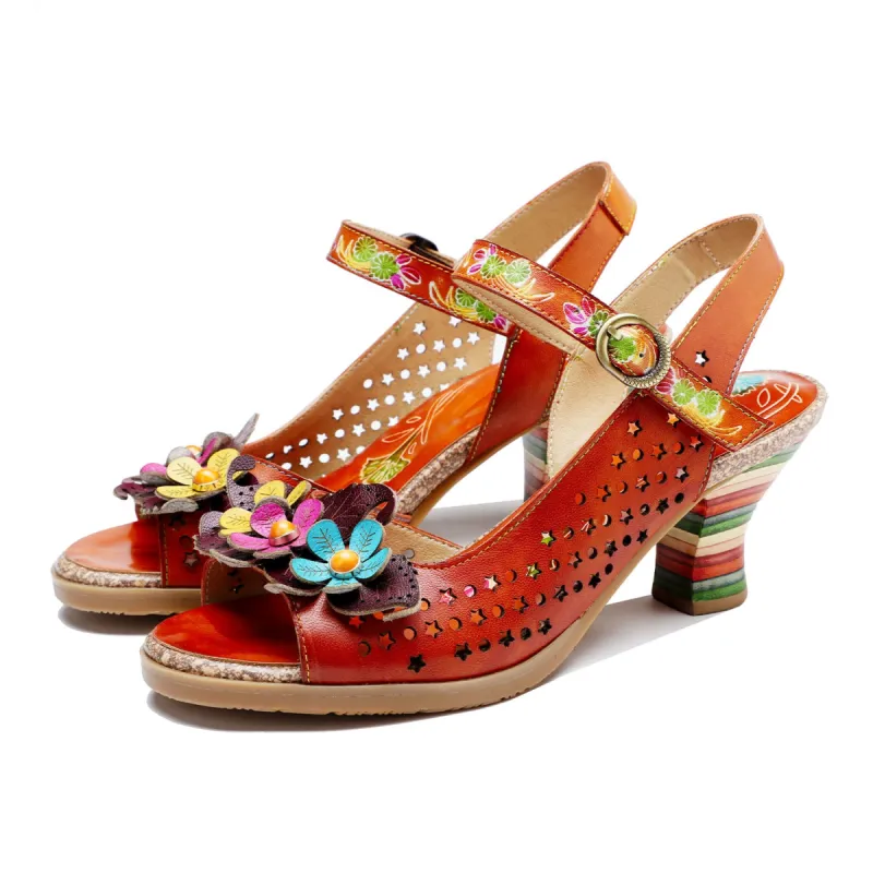 Retro Handmade Colored Stripe Heel Comfy Sandals sold by superladystar