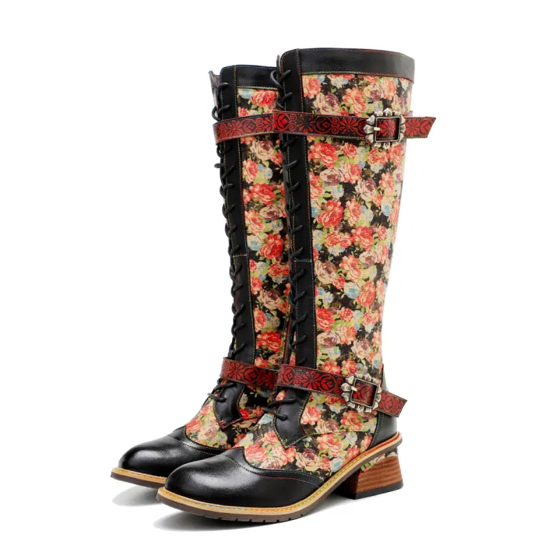 Vintage Hand-printed Stunning Floral Boots sold by superladystar