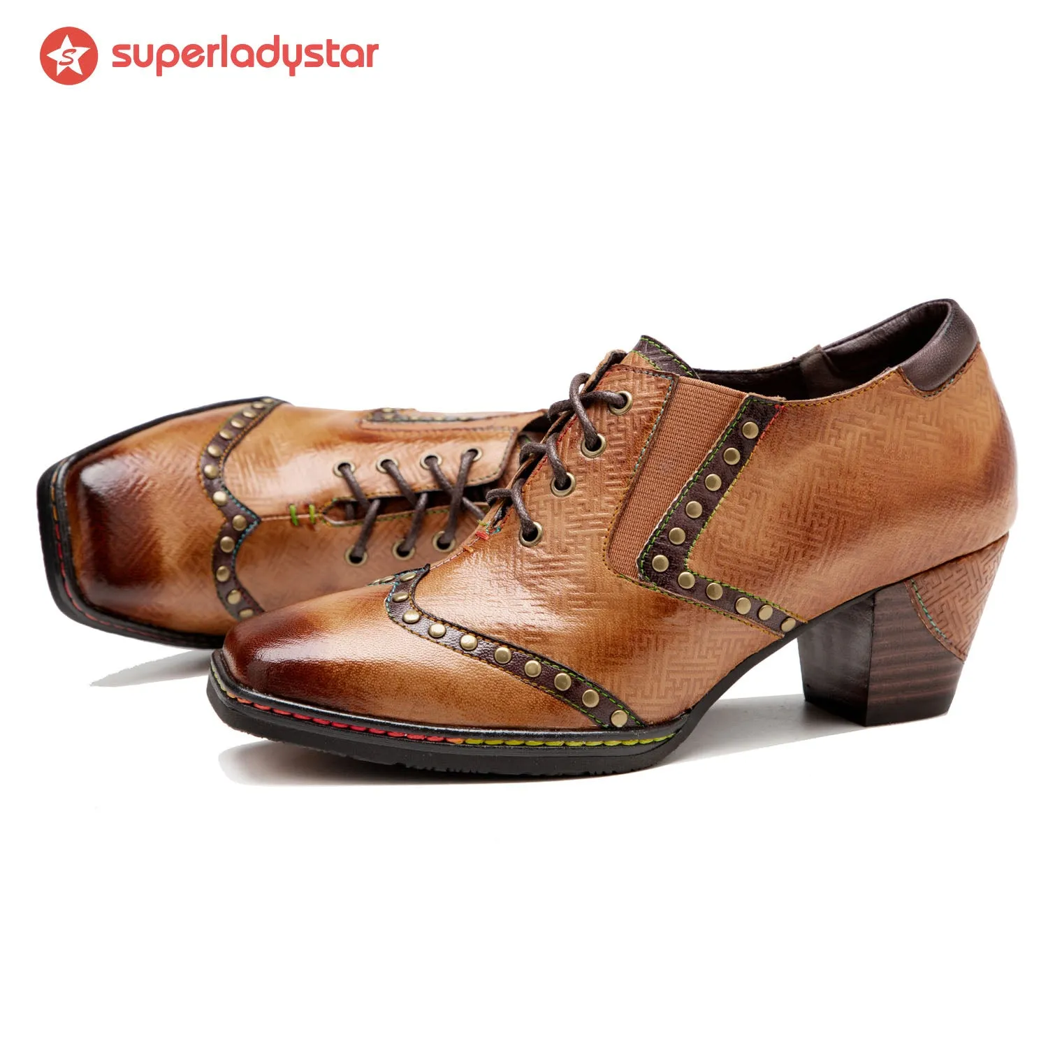 Retro Hand-printed Leather Pumps sold by superladystar product image thumbnail 2