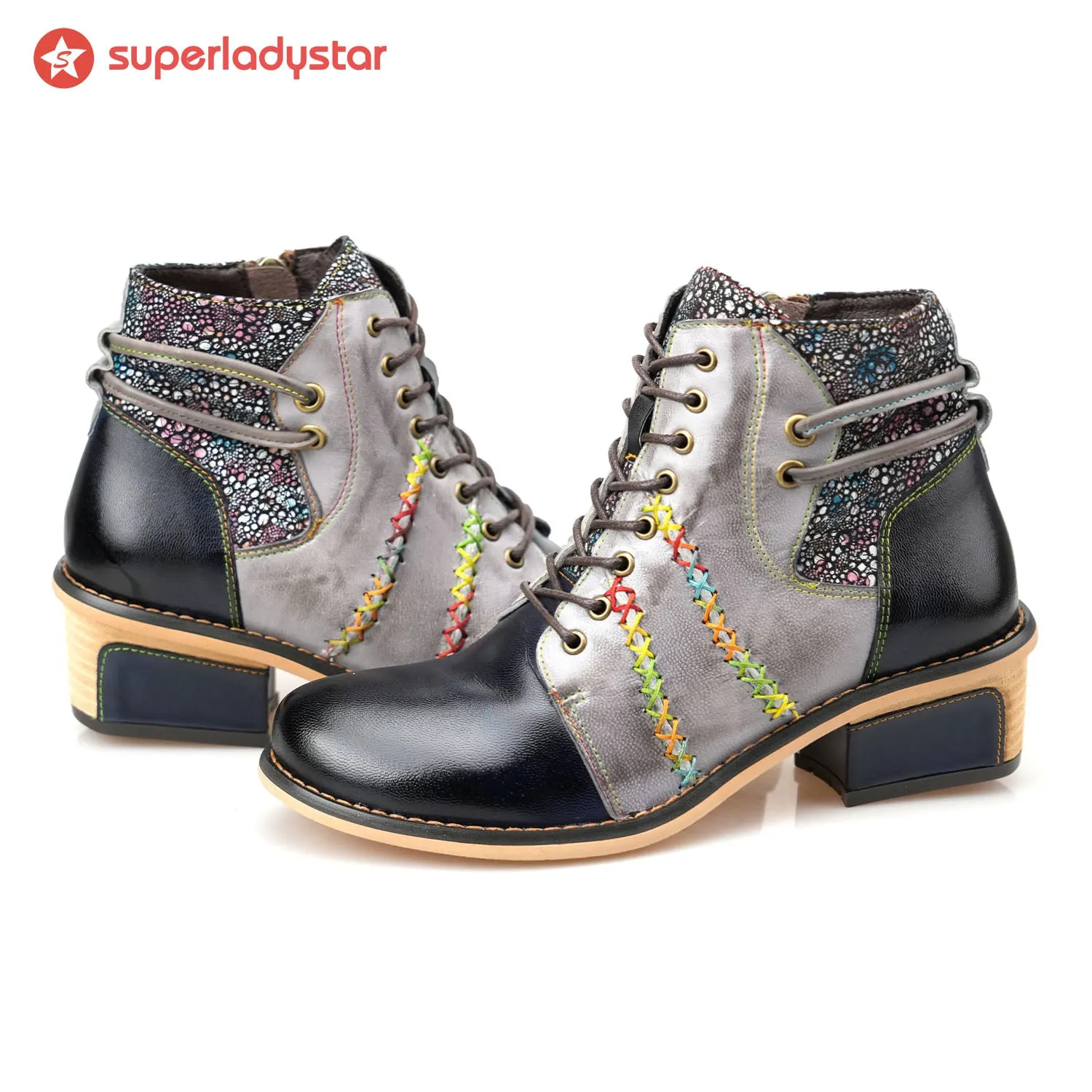 Retro Leather Patchwork Casual Comfort Ankle Boots sold by superladystar product image thumbnail 3