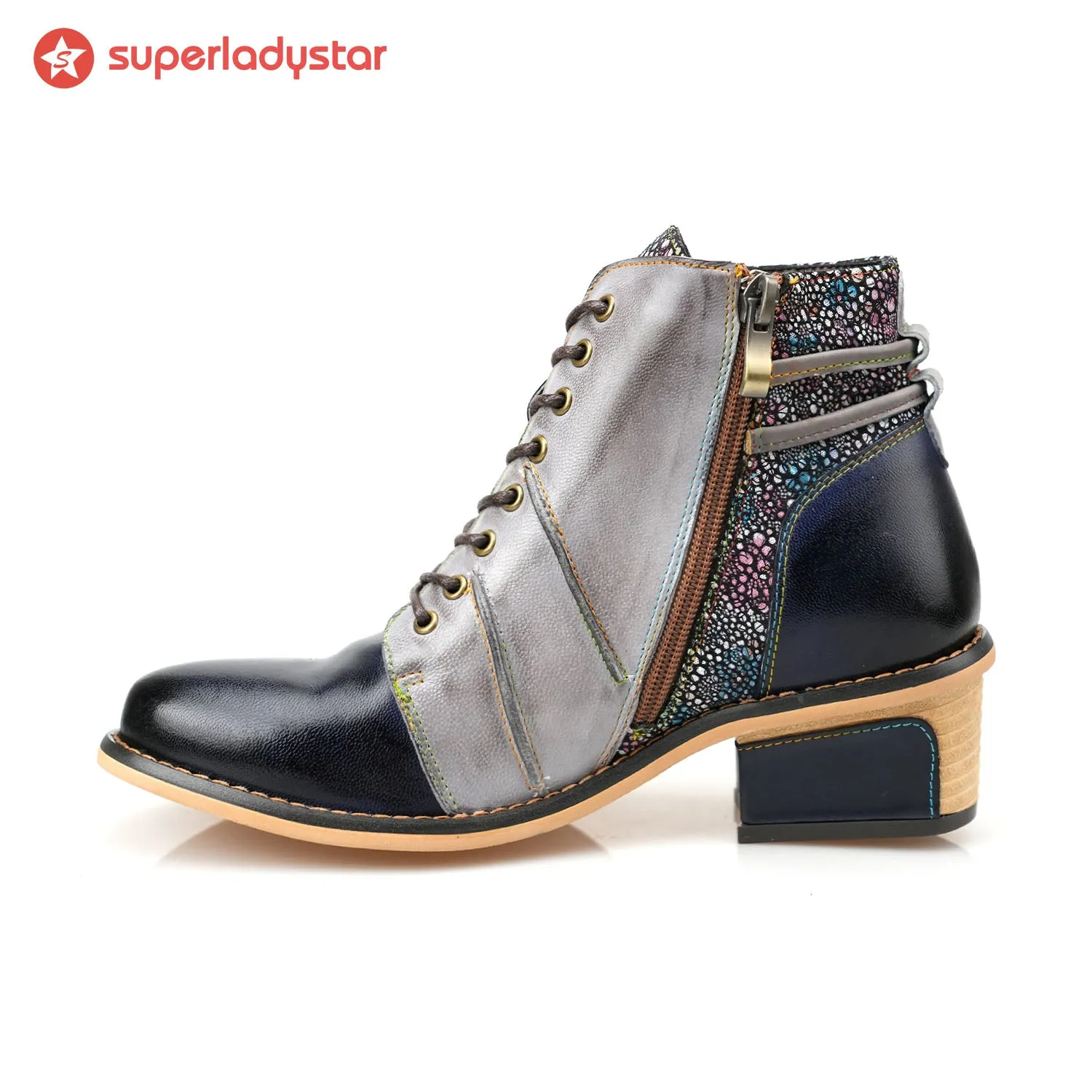 Retro Leather Patchwork Casual Comfort Ankle Boots sold by superladystar product image thumbnail 5