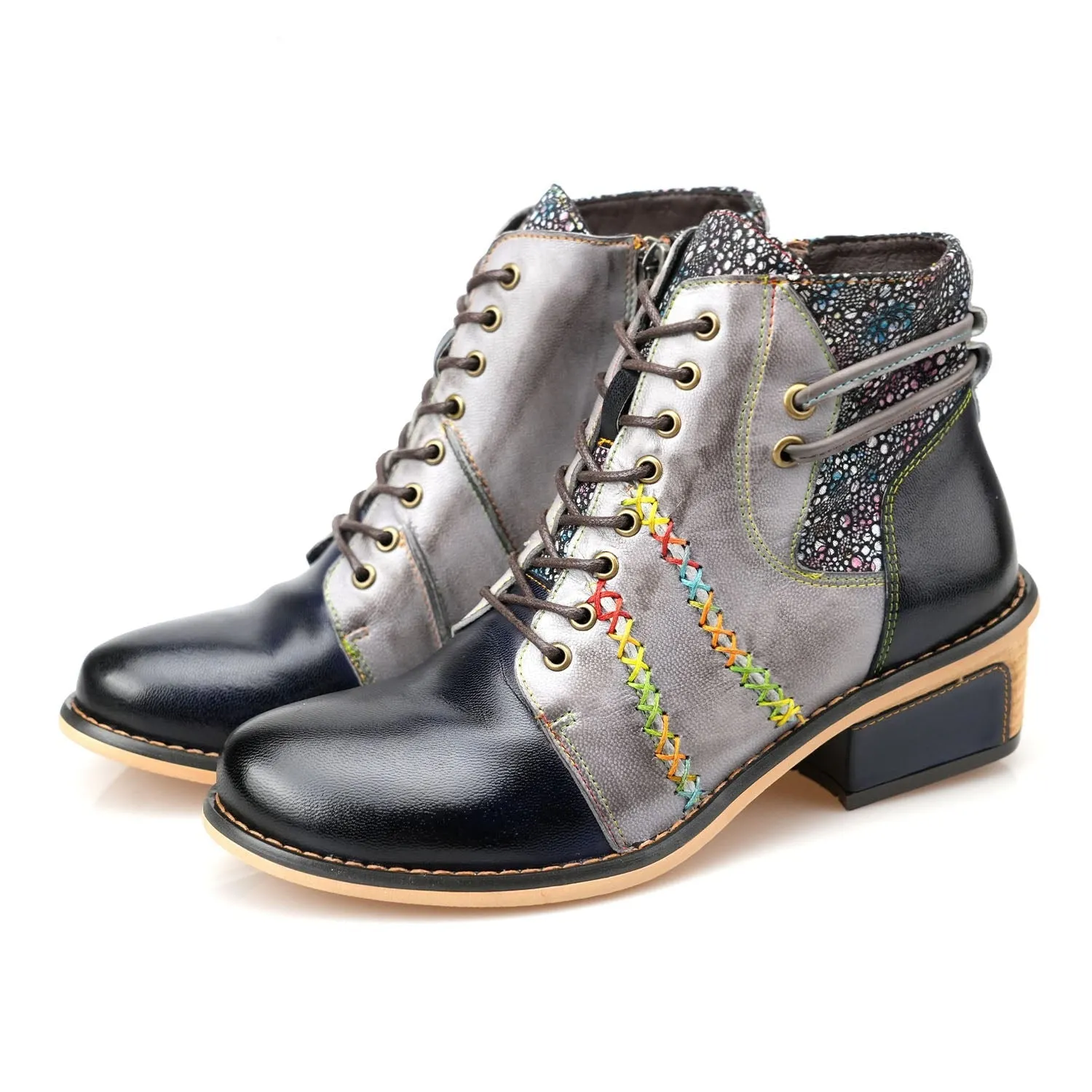 Retro Leather Patchwork Casual Comfort Ankle Boots sold by superladystar