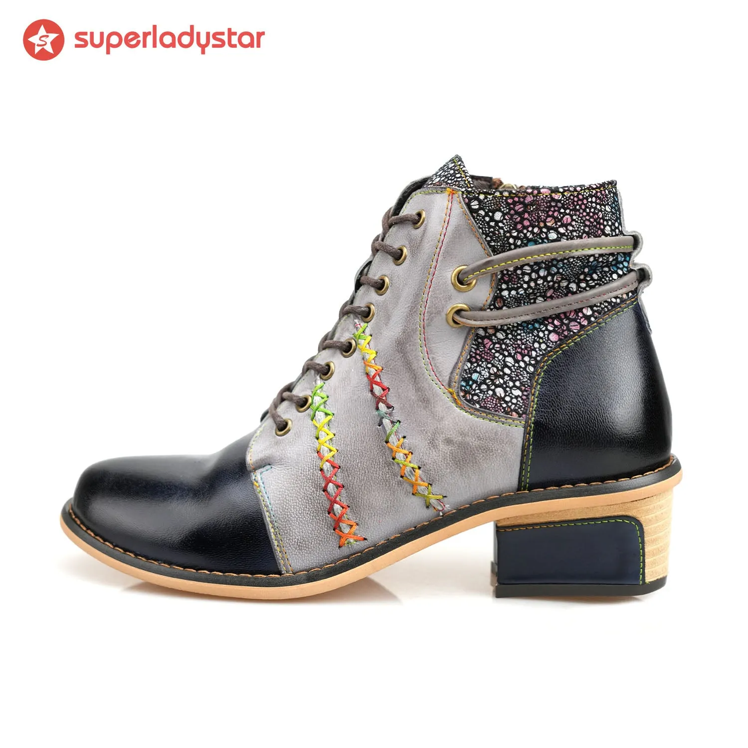 Retro Leather Patchwork Casual Comfort Ankle Boots sold by superladystar product image thumbnail 4