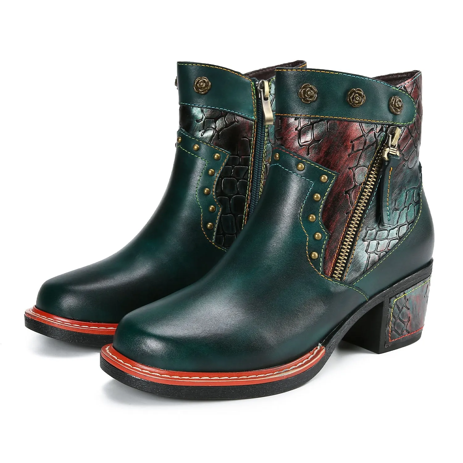 Vintage Handmade Comfort Chunky Heel Booties sold by superladystar