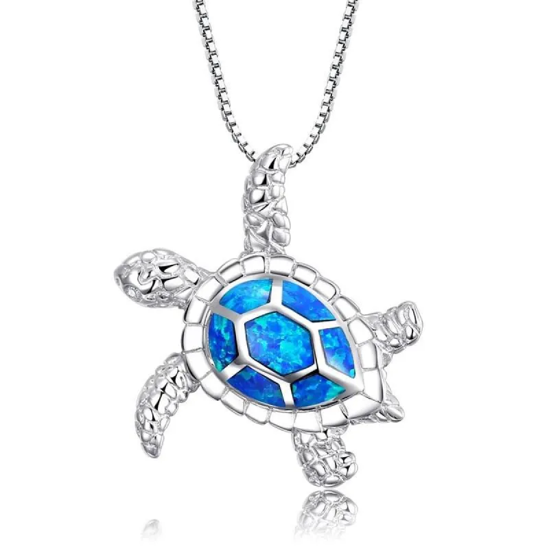 Blue Opal Sea Turtle Necklace sold by superladystar