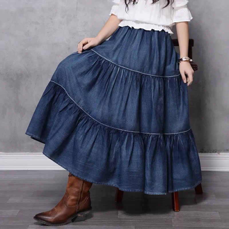Vintage Flared Patchwork Denim Skirt sold by superladystar