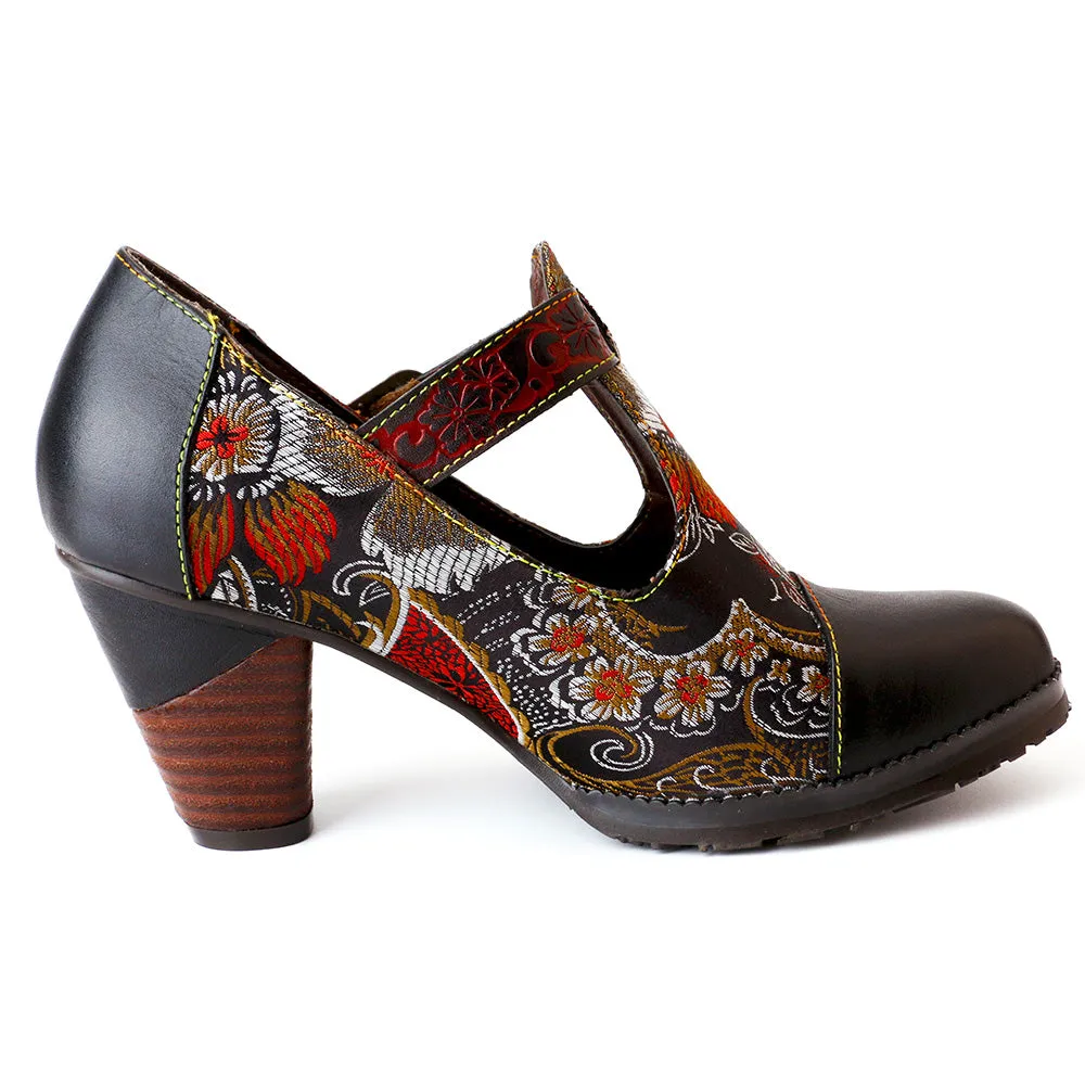 Flowers Stitching Genuine Leather Retro Pumps sold by superladystar product image thumbnail 4