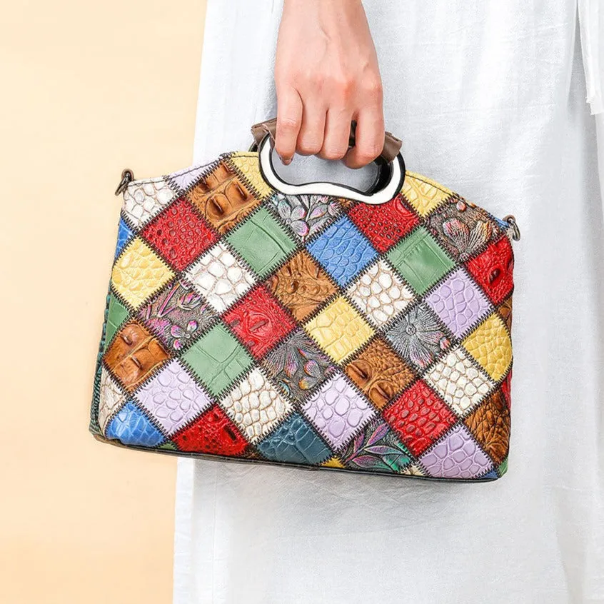 Cowhide Single Shoulder Retro Patchwork Colorful Messenger Bag sold by superladystar