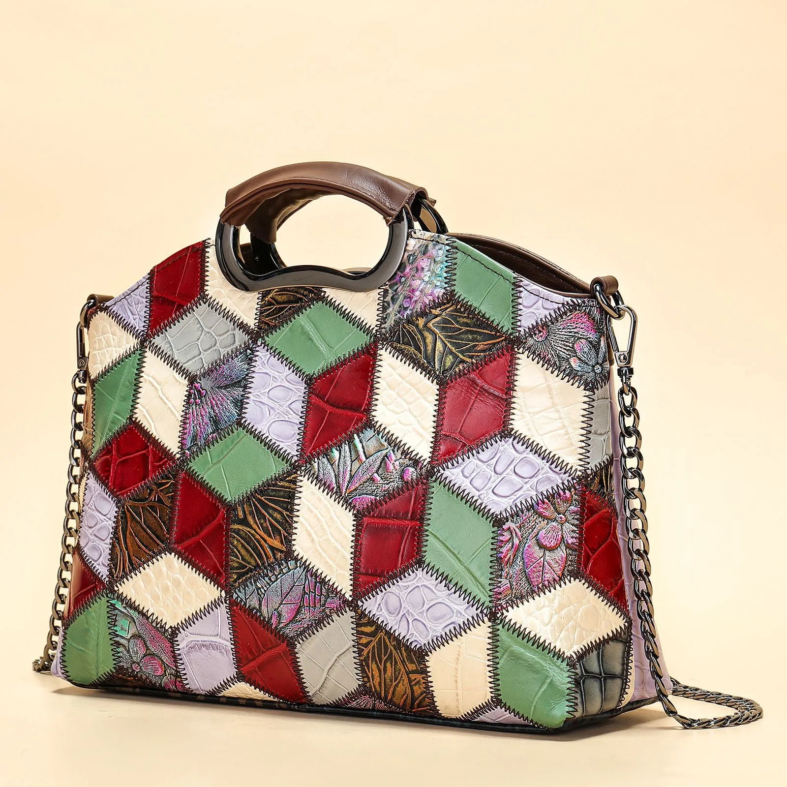 Cowhide Single Shoulder Retro Patchwork Colorful Messenger Bag sold by superladystar product image thumbnail 4