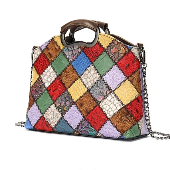 Cowhide Single Shoulder Retro Patchwork Colorful Messenger Bag sold by superladystar product image thumbnail 3