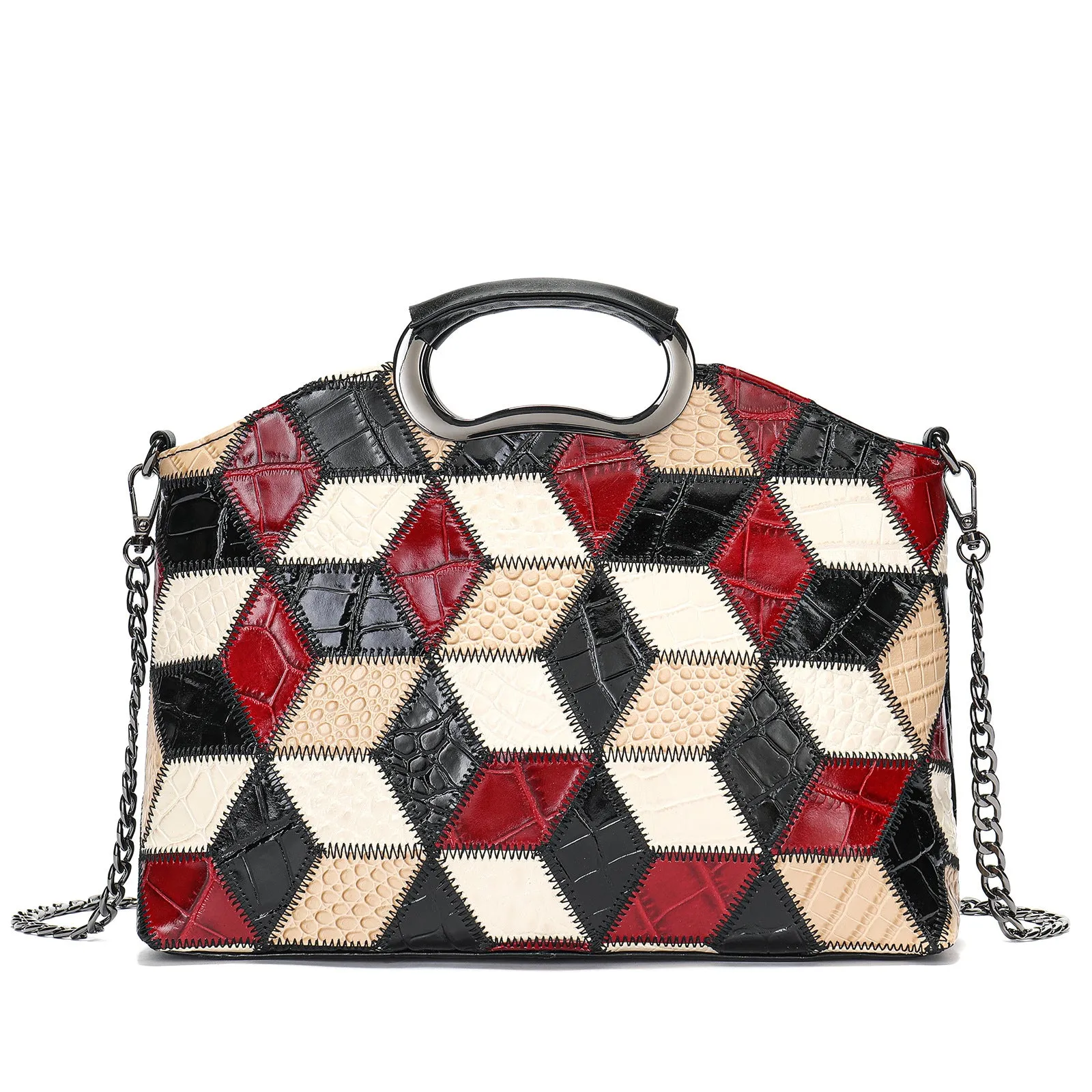 Cowhide Single Shoulder Retro Patchwork Colorful Messenger Bag sold by superladystar product image thumbnail 5