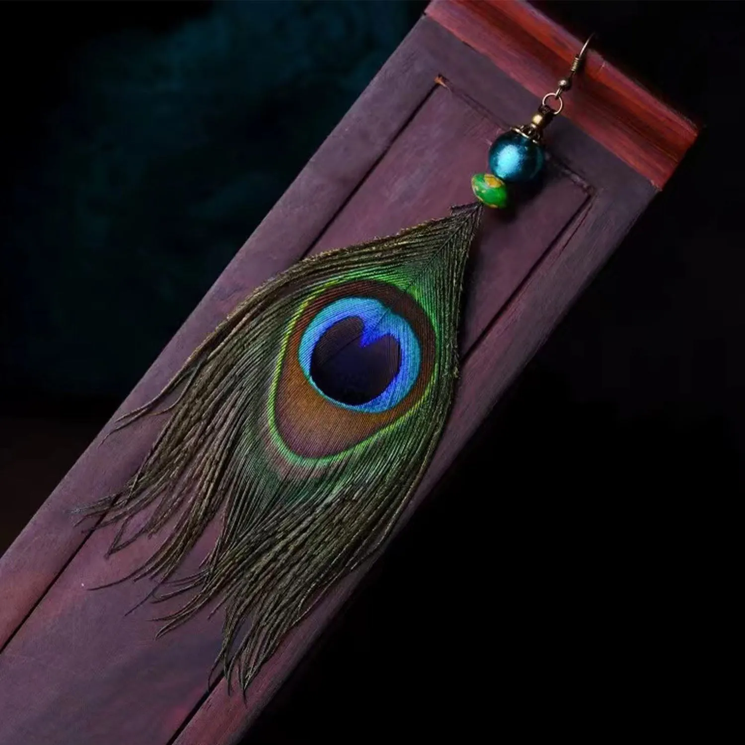 Vintage Peacock Feather Earrings sold by superladystar product image thumbnail 3