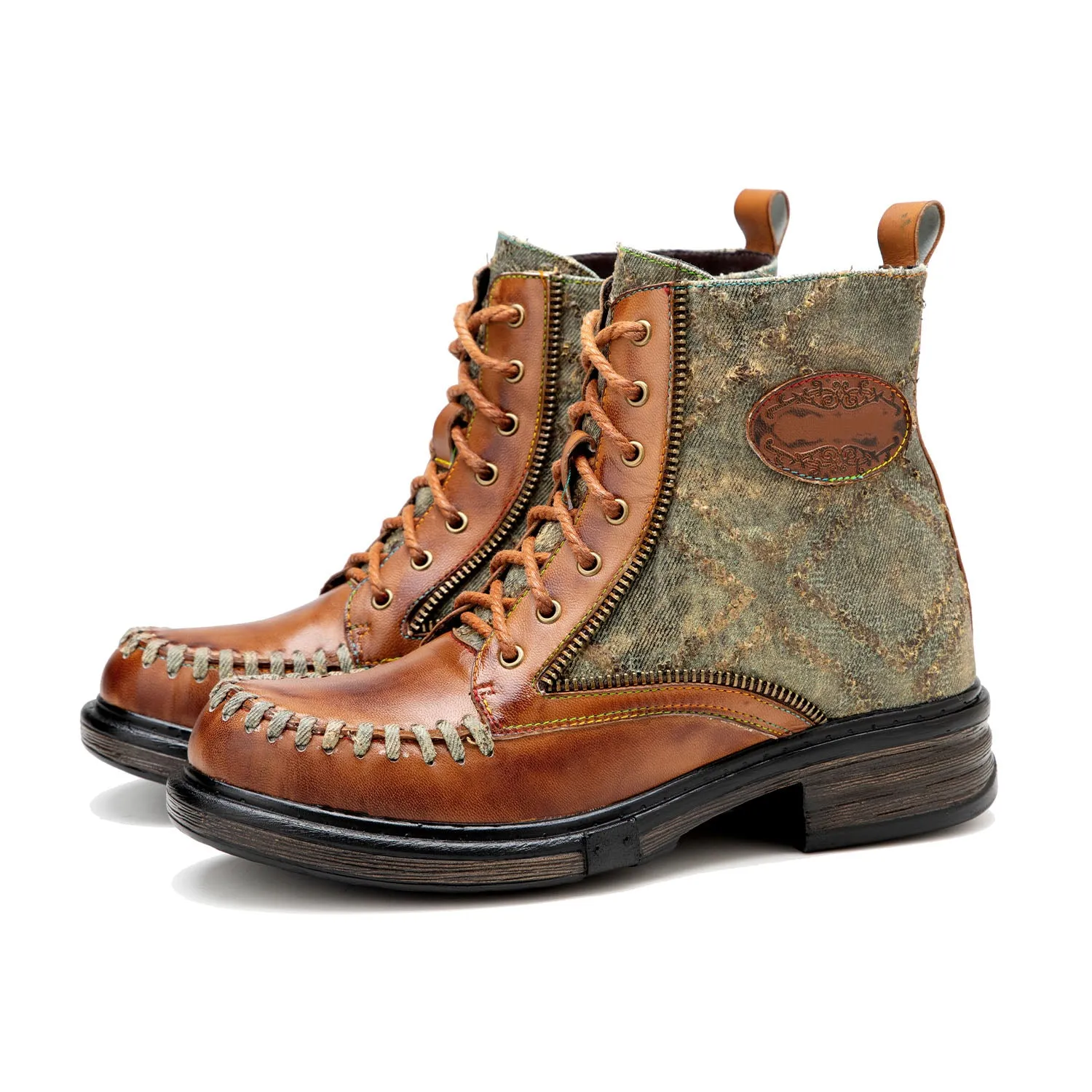 Vintage Stitching Low Heel Ankle Boots sold by superladystar