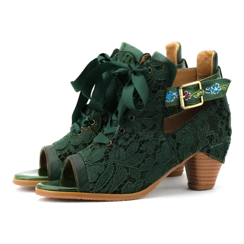 Hand-Painted Leather Stitched Cute Sandals sold by superladystar