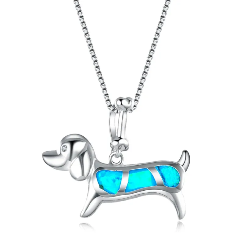 Dachshund Blue Opal Necklace sold by superladystar