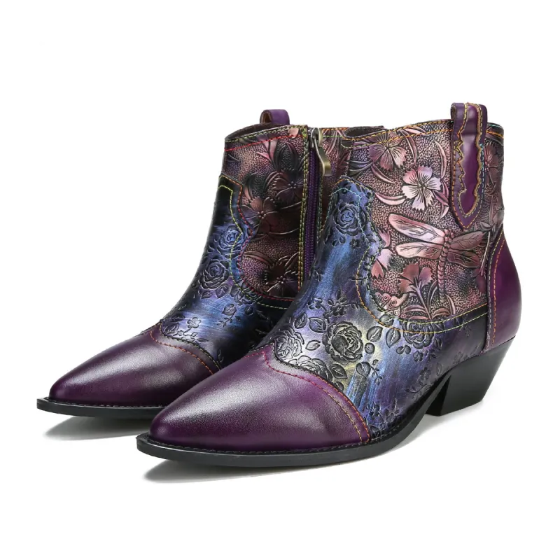 Vintage Handmade Embossed Dragonfly Ankle Boots sold by superladystar