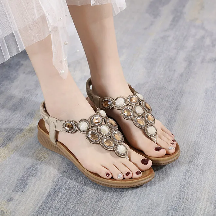 Bohemian Rhinestone Comfortable Round Toe Beach Vacation Sandals sold by superladystar product image thumbnail 4